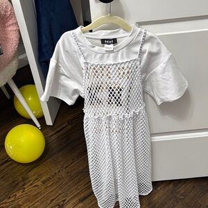DKNY White Dress with Mesh Overlay